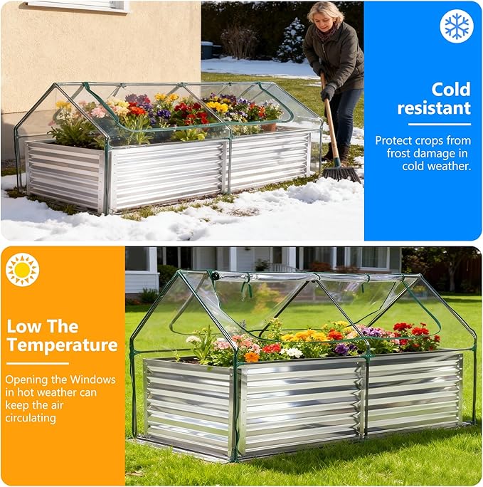 DUMOS Raised Garden Bed with Cover, Large Metal Garden Bed Mini Greenhouse - Image 5