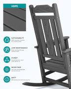 SERWALL Outdoor Rocking Chair Gray Set of 8, All Weather Patio Rocking Chair - Image 6