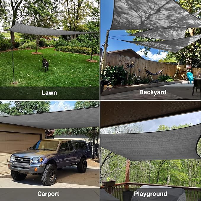 SUNLAX Sun Shade Sail 10' x 10' Dark Grey Rectangle Canopy Sail Shade Cover UV - Image 8