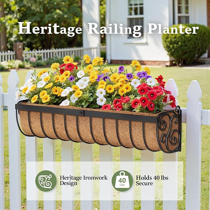 Railing Planter Boxes, 30 Inch Window Boxes Planters, Balcony Planters - Image 3