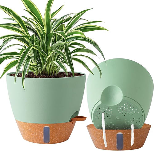 2 Pack 10 inch Plant Pots, Plastic Self Watering Planters by Fielda
