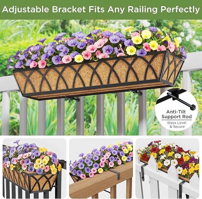 Y&M 30 Inch Fence Metal Hanging Flower Planter Window Basket Deck Railing - Image 2