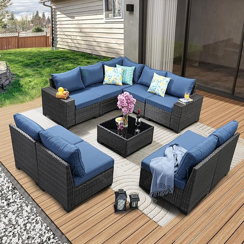 10 Pieces Patio Furniture Set All-Weather Outdoor Wicker Sectional Conversation by JOYURE
