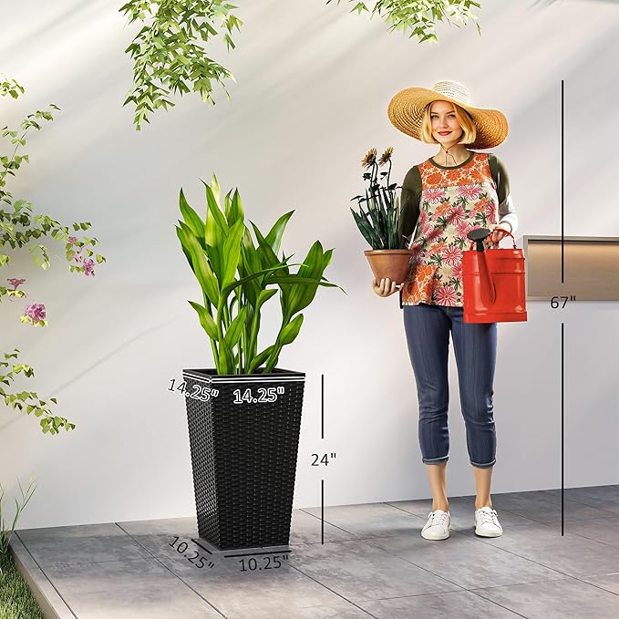 Outsunny Tall Planters for Outdoor Plants Set of 3, 24 in Taper Planters - Image 3