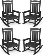 KINGYES HDPE Outdoor Rocking Chair Set of 4, Widened Seat Patio Rocking Chair by KINGYES