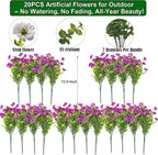 20 Bundles Artificial Flowers for Outdoors, UV Resistant Fake Plants Flowers - Image 2