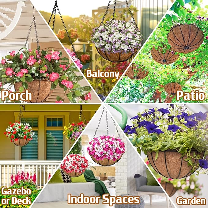 ZeeDix 6 Pack 12 Inch Metal Round Hanging Planter Basket - Image 5