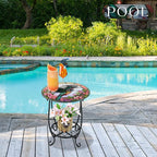 Outdoor Side Table Round Small Mosaic Patio Accent Indoor End Plant Coffee Tea - Image 2