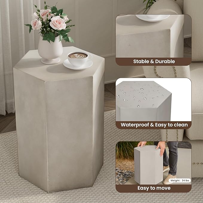 COSIEST Concrete Accent Table, Hexagon Patio Side Table 14.5''Wx20''H, Modular - Image 5