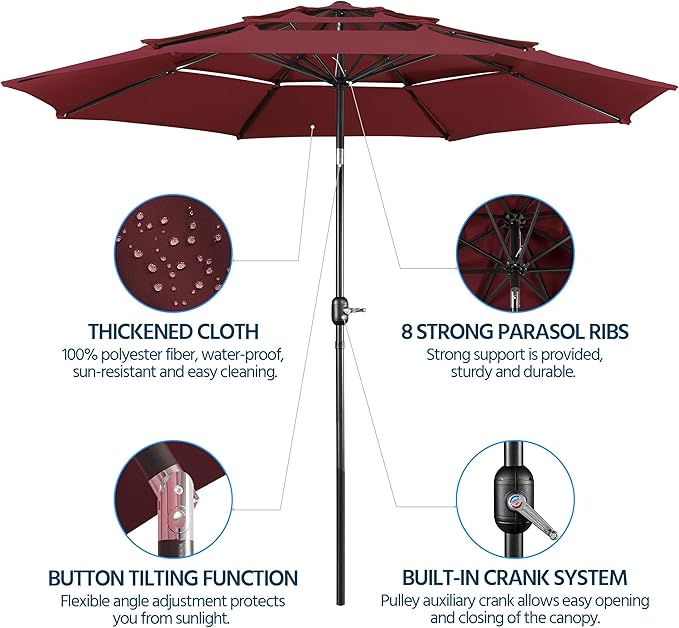 Yaheetech 3 Tier Patio Umbrella 10ft Vented Outdoor Large Market Table Umbrella - Image 4