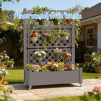 Mobile Garden Planter with Trellis & Lockable Wheels, Outdoor Raised Bed with - Image 6