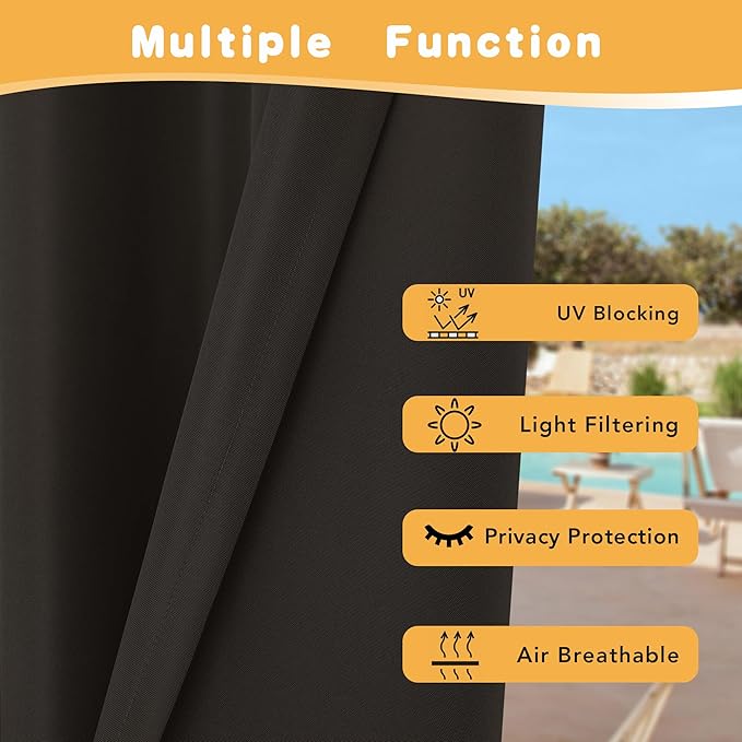 HolidayIdeas Outdoor Curtains for Patio Waterproof, 2 Panels - Image 3