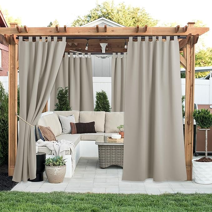 NICETOWN 2 Panels Natural Outdoor Patio Curtainss Waterproof, Detachable Sticky - Image 2