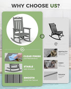 Oversized Outdoor Rocking Chairs Set of 2, High Back Porch Rocker Chair - Image 9