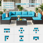 LEVELEVE 7 Pieces Outdoor Patio Furniture Sets, Rattan Conversation Sectional - Image 3