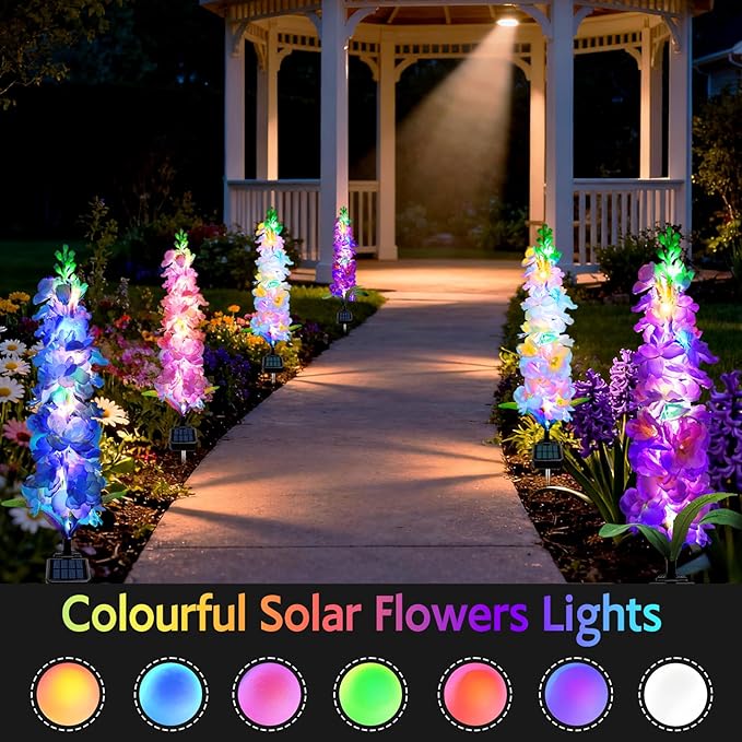 Solar Garden Lights, Solar Delphinium Flowers Lights 8 Pack 160 LEDs, - Image 3