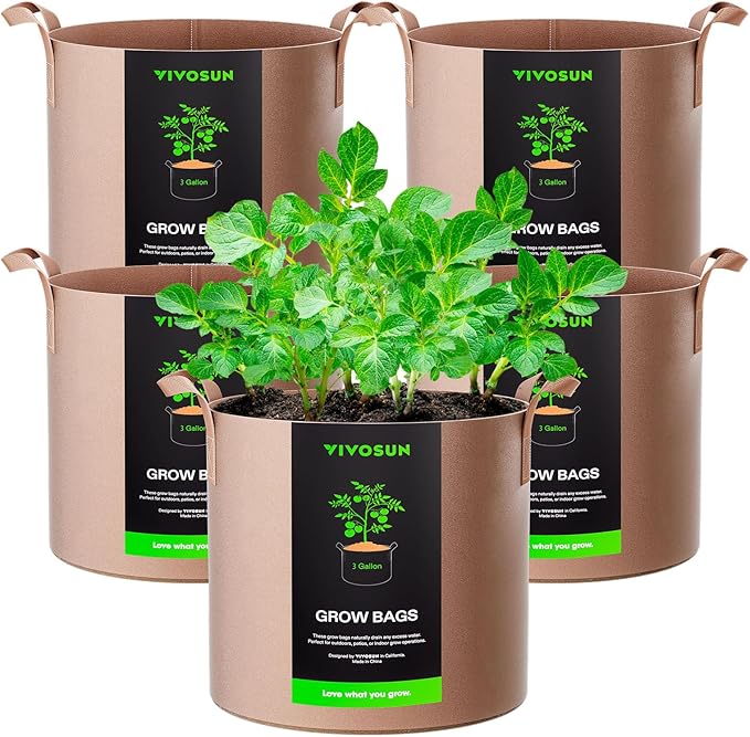 VIVOSUN 5-Pack 3 Gallons Grow Bags Heavy Duty Thickened Nonwoven Fabric Pots by VIVOSUN