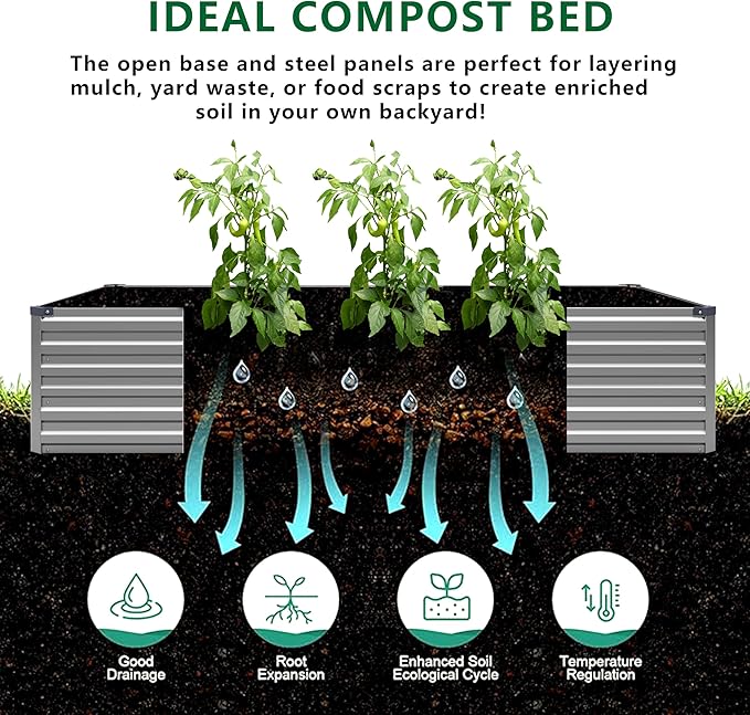 12x2x1.5FT Galvanized Raised Garden Bed, Vegetable Boxes-Rectangle Metal Flower - Image 3