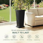 Tall Black Planters Outdoor Set of 2, Large Outdoor Tall Planters Pots - Image 3