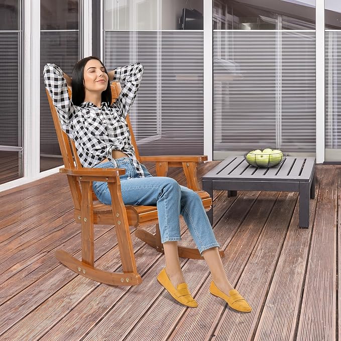 VINGLI Heavy Duty 600 LBS Outdoor Wooden Rocking Chair - Image 7