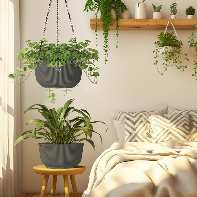 T4U 10 Inch Hanging Planters for Indoor Outdoor Plants, Hanging Plant Pot Pack - Image 8