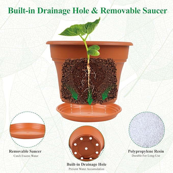 10 Inch Plastic-Flower-Pot-for-Indoor-Plants, 4 Pack Large Outdoor Planter Pot - Image 5