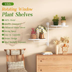Window Rotating Plant Stand Shelf Indoor White Metal Floating Shelves 2-Tier - Image 3