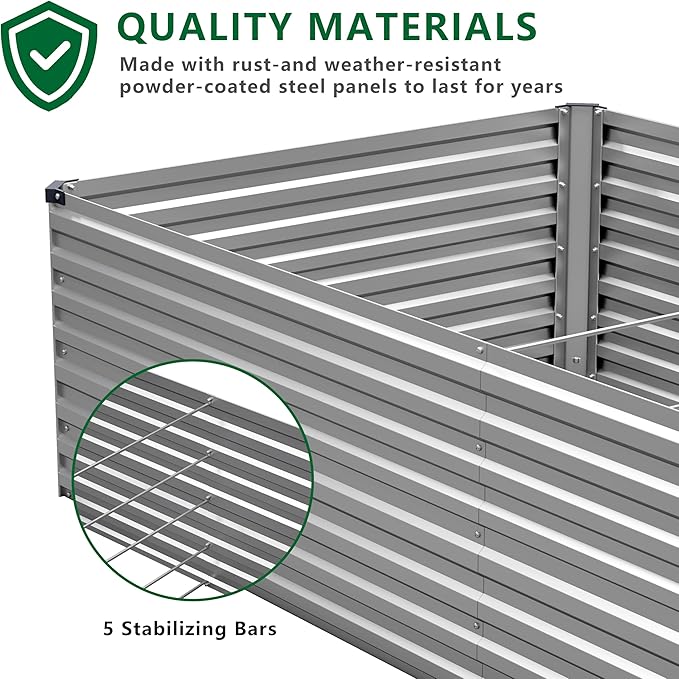 8x4x2FT Galvanized Raised Garden Bed Kit, Vegetable Plant Boxes-Rectangle Metal - Image 8