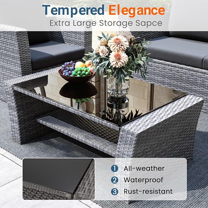 Wisteria Lane 5 Piece Patio Furniture Set, Wicker Outdoor Patio Conversation - Image 6