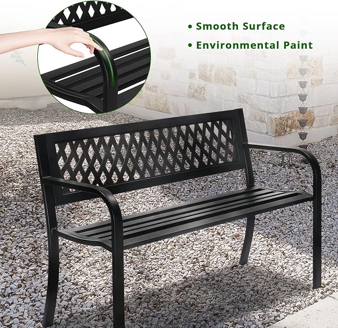 VINGLI 47'' Outdoor Bench, Weather Resistant Garden Patio Bench Powder Coated - Image 4