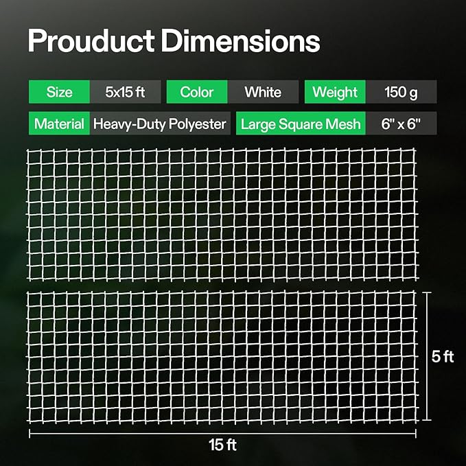 VIVOSUN 5 x 15 ft. Plant Trellis Netting, Heavy-Duty Polyester Grow Net - Image 6