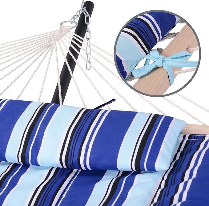 SUNCREAT Double Hammock with Stand, Two Person Cotton Rope Hammock - Image 4