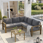 UDPATIO 6 Piece Patio Furniture Set, Faux Wood Metal Outdoor Sectional Sofa by UDPATIO