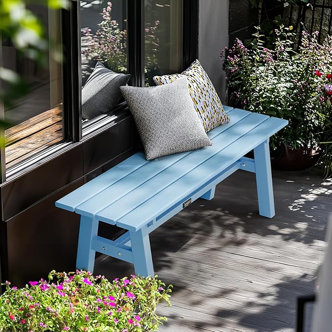 VINGLI 47” Outdoor HDPE Bench, Weatherproof Garden Bench w/Metal Legs, Poly - Image 2