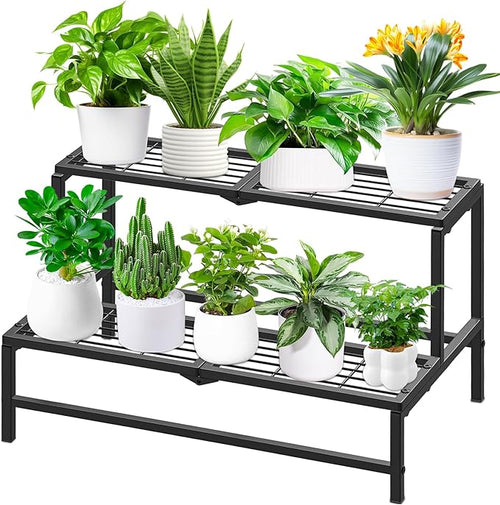 2 Tier Plant Stand Indoor Outdoor, Heavy Duty Metal Tall Plant Shelf by KHayRovies