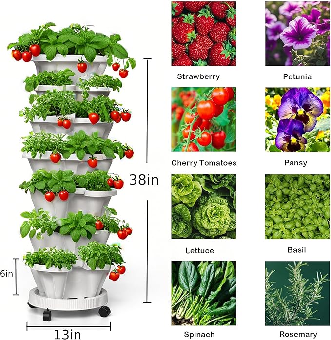 Strawberry Planters, 7 Tiered Vertical Stackable Planter, Herb Stacking Tower - Image 5
