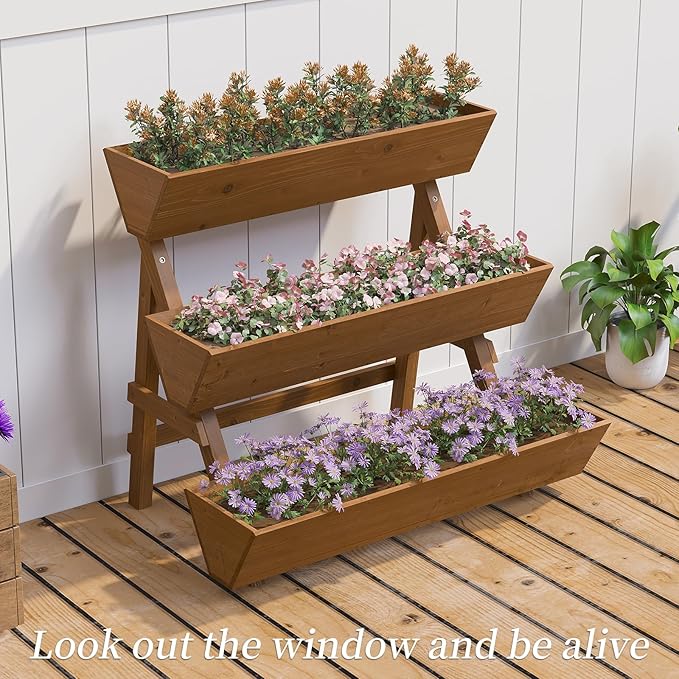 3-Tiers Wooden Raised Garden Bed, Wood Planter Box - Image 3