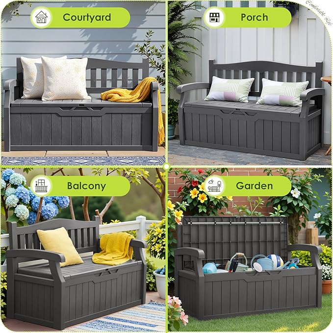 Greesum 80 Gallon Outdoor Storage Bench, Resin Patio Furniture - Image 7