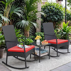 Greesum 3 Pieces Patio Furniture Set Outdoor Wicker Rocking Chairs - Image 2