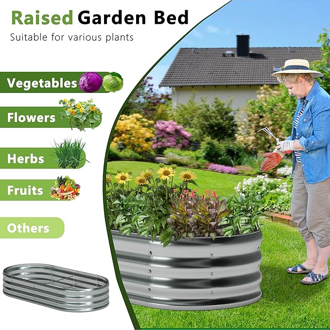 4x2x1ft Galvanized Oval Raised Garden Bed, Outdoor Planter Box Metal Patio Kit - Image 6
