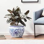 Red Lantern 16" Floral Blue & White Porcelain Fishbowl Planter - Image 2
