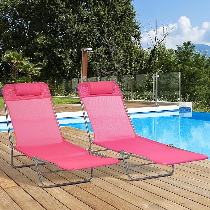Outsunny 2 Piece Folding Chaise Lounge Chairs, Pool Sun Tanning Chairs - Image 2