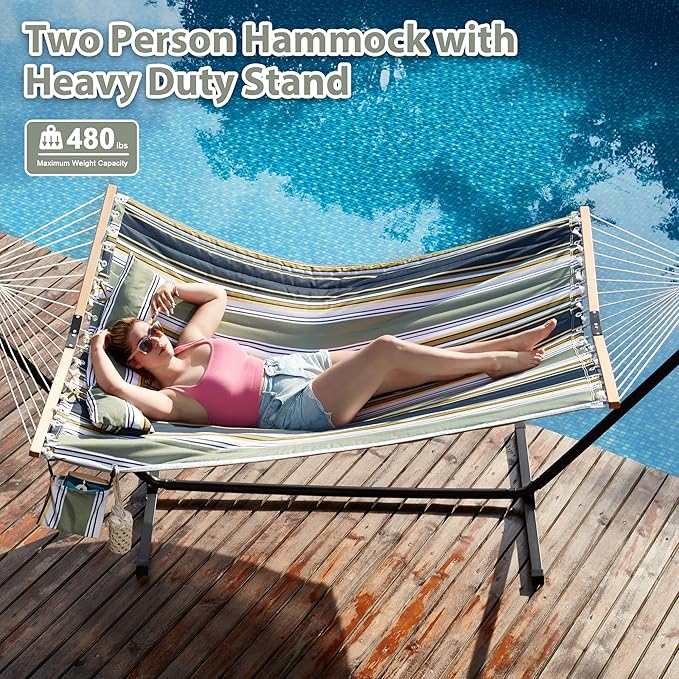 Two Person Hammock with Stand for Outside Heavy Duty, Outdoor Patio Hammock - Image 2