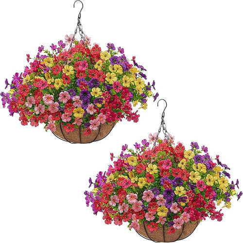 2 Set Artificial Faux Hanging Plants Flowers Basket by Tiabean