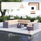 Kullavik 9 Pieces Outdoor Patio Furniture Set PE Wicker Rattan Sectional Sofa - Image 2