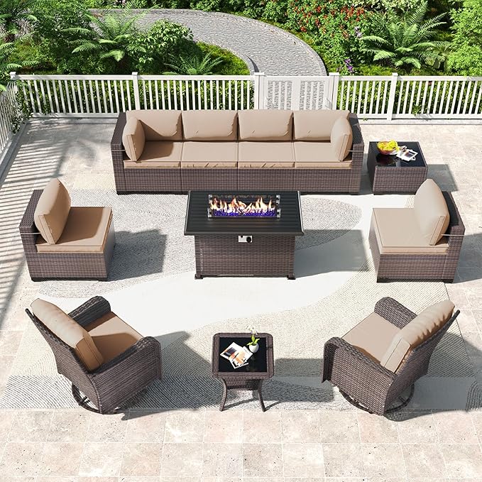 Kullavik 11 Pieces Outdoor Patio Furniture Set, PE Wicker Rattan Sectional Sofa by KULLAVIK