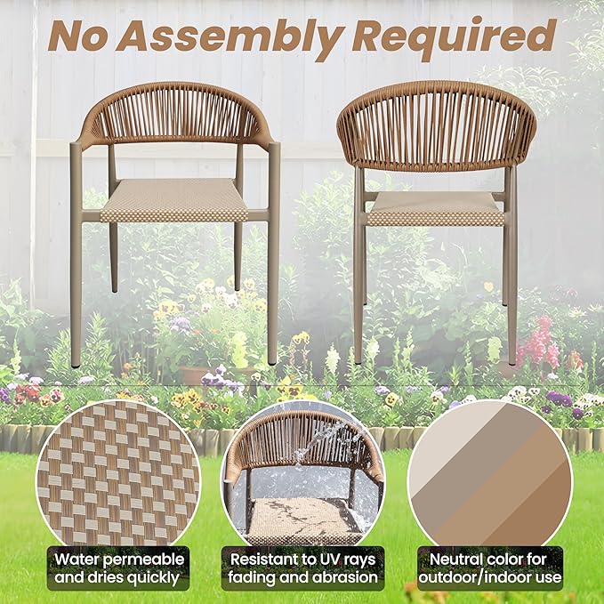 4 Pcs Stackable Patio Dining Chairs, Aluminum Rattan Outdoor Dining Chair - Image 7
