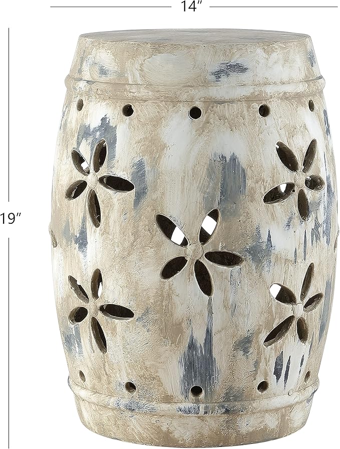 Safavieh Outdoor Collection Ilia Antiqued Cream Garden Stool - Image 3