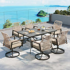Patio Dining Set 7 Piece, 6 x Woven Rattan Swivel Chairs by SUNSHINEVALLEY