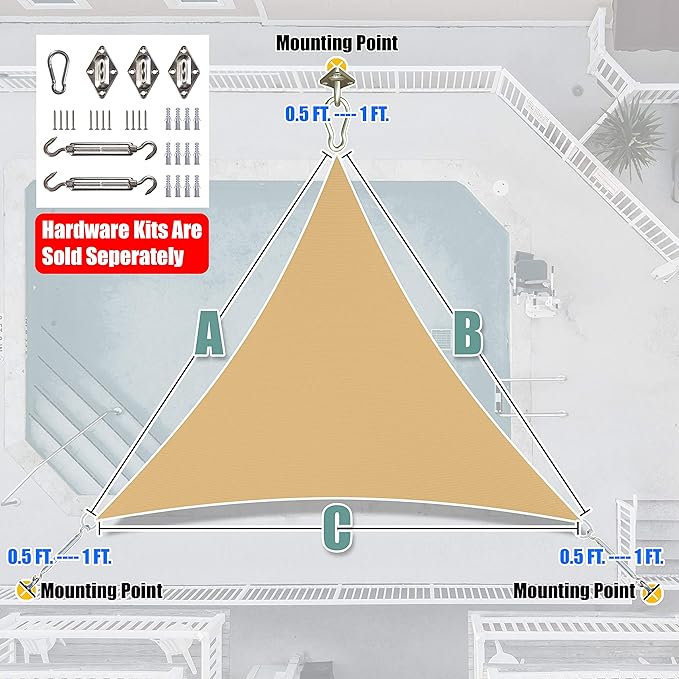 Amgo Custom Size 13' x 13' x 13' Sand Beige Triangle Sun Shade Sail Order to - Image 7